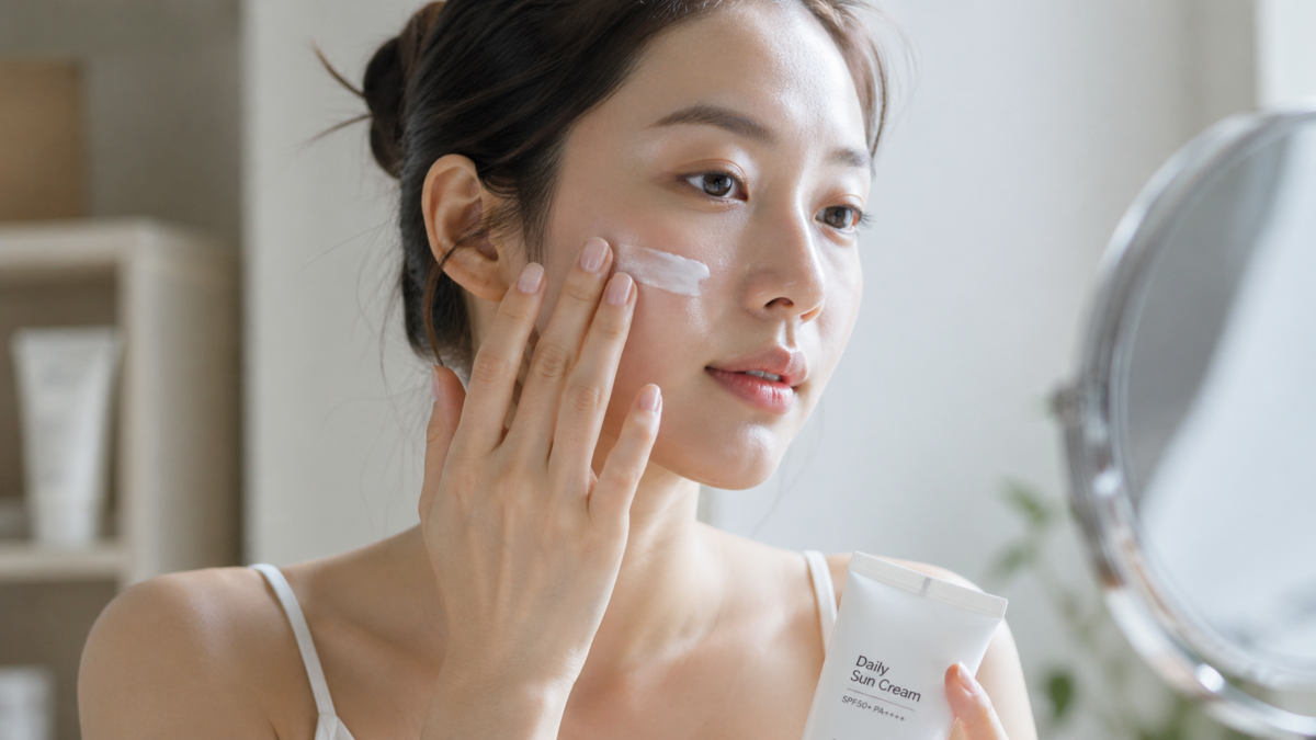 선크림 바르는 모습