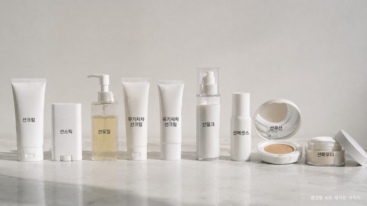 로션 스틱 쿠션 등 제형별 선크림 종류를 비교한 이미지
